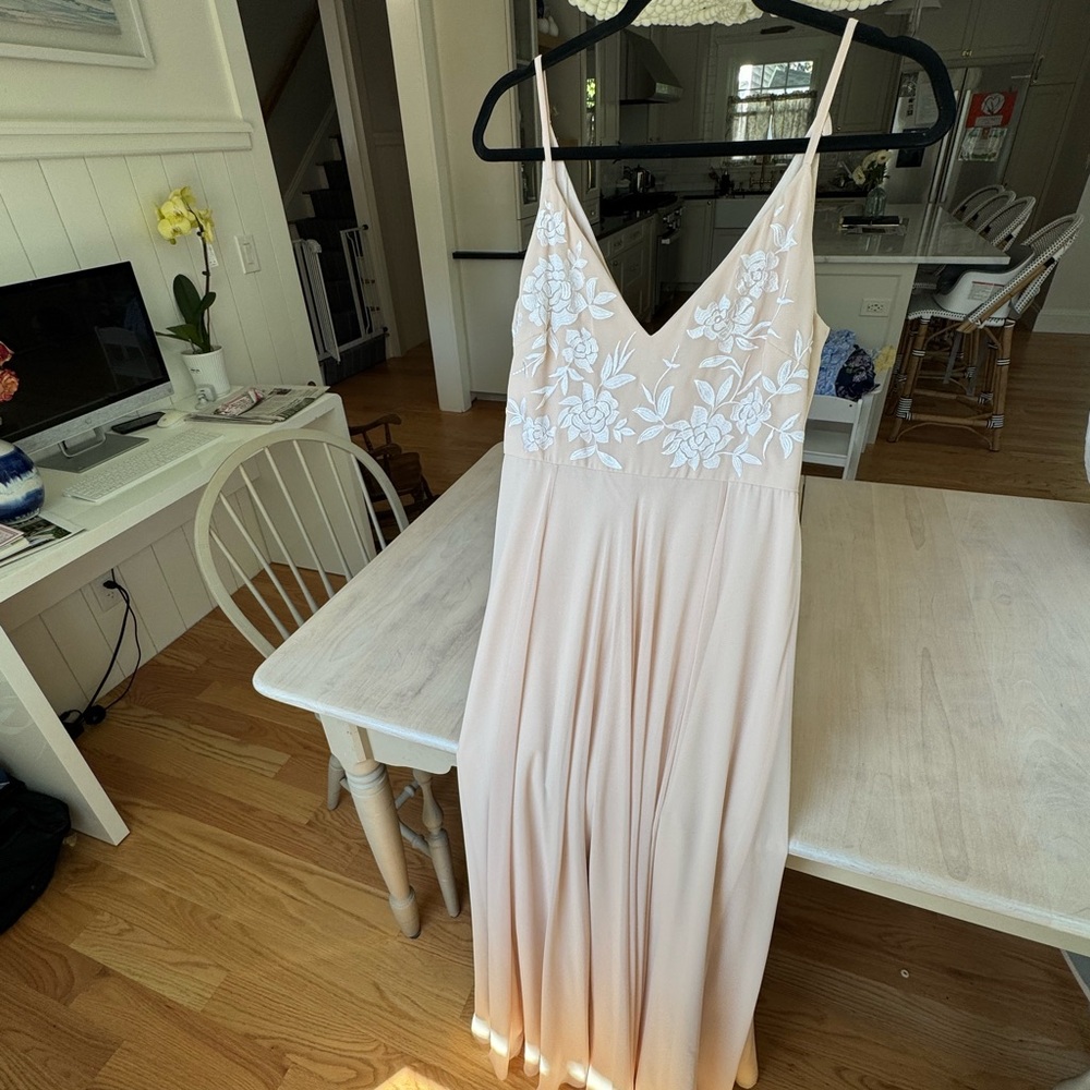 BHLDN Pink Maxi Dress with V-Neck and Sleeveless Design